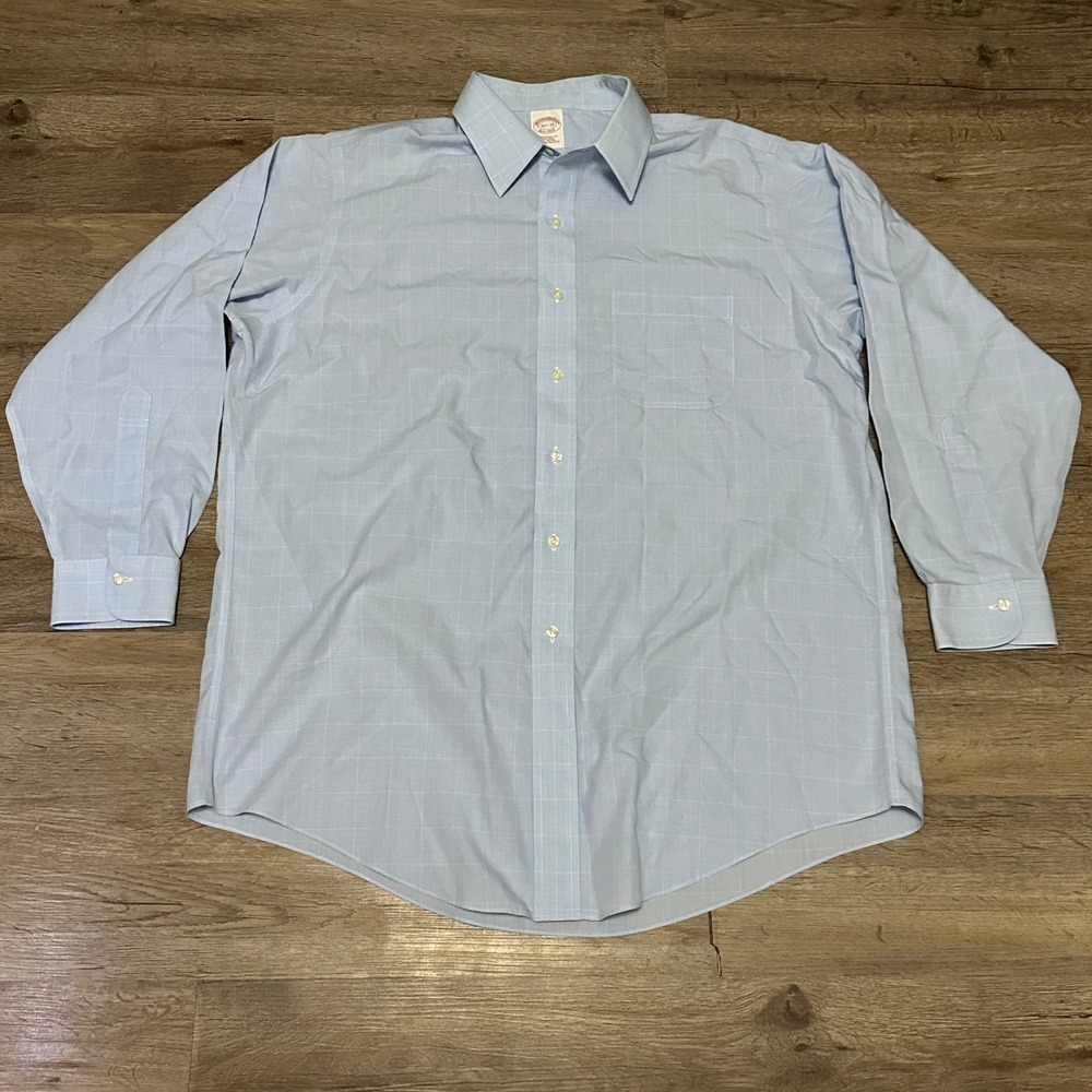 Brooks Brothers Blue Windowpane Dress Shirt Traditional Fit 16.5 33 Non-Iron